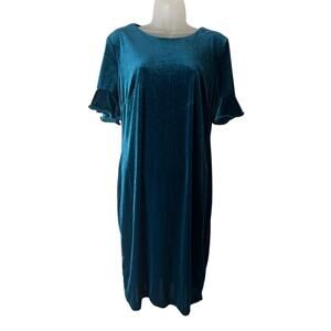 Calvin Klein Women's Green Velvet Dress Short Sleeve Size Large 14